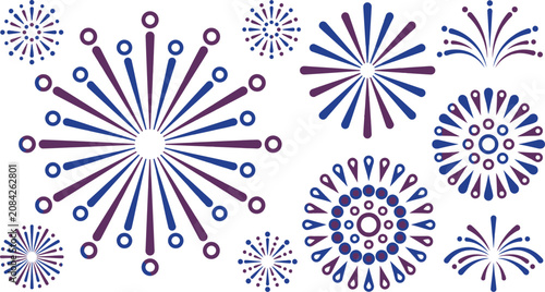 Decorative patriotic fireworks burst collection inspired by French Bastille Day festive celebration vector graphic resource pack