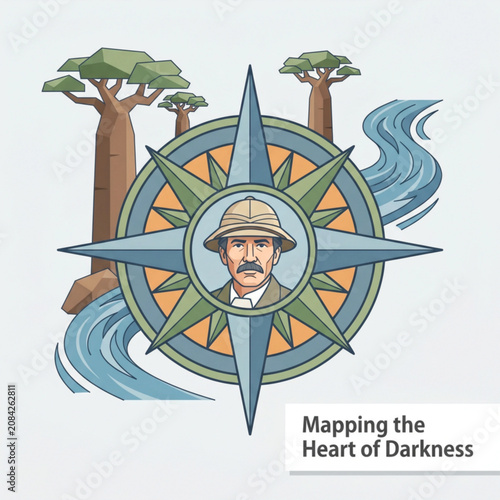 A conditional portrait of Levingston with a river and trees in the compass design. Accompanying text 