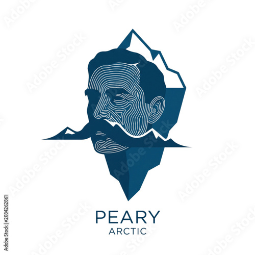 Stylized portrait of Peary with an Arctic theme and abstract mountain background