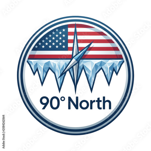 Symbolic logo featuring the American flag and ice elements, representing 90° North