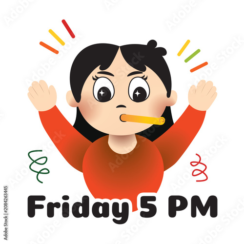 Friday 5 PM Sticker | Happy End of Workday Programmer Cartoon