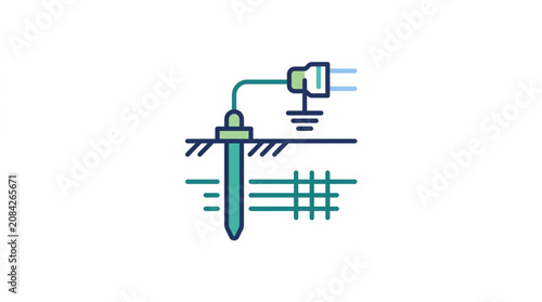 Fotografie Electrical grounding rod connected to power source for safety.