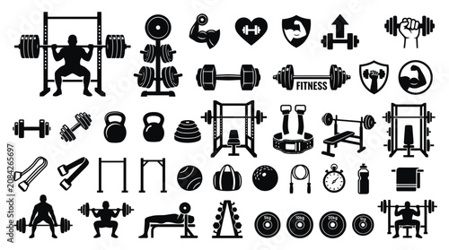 Canvastavla Fitness and Gym Equipment Icons Collection - Silhouette Set