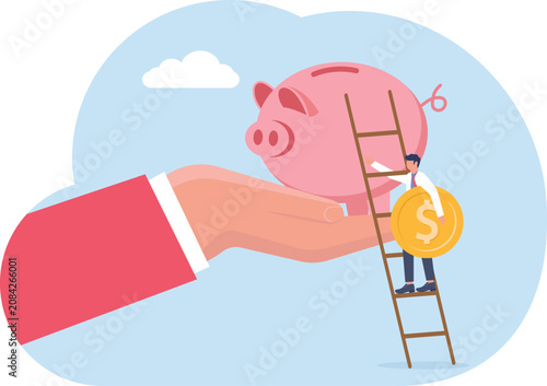 Businessman with piggy bank and ladder