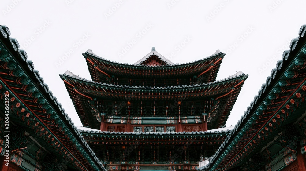 Fototapeta premium Traditional Asian Temple Architecture with Multi-Tiered Roofs and Decorative Details