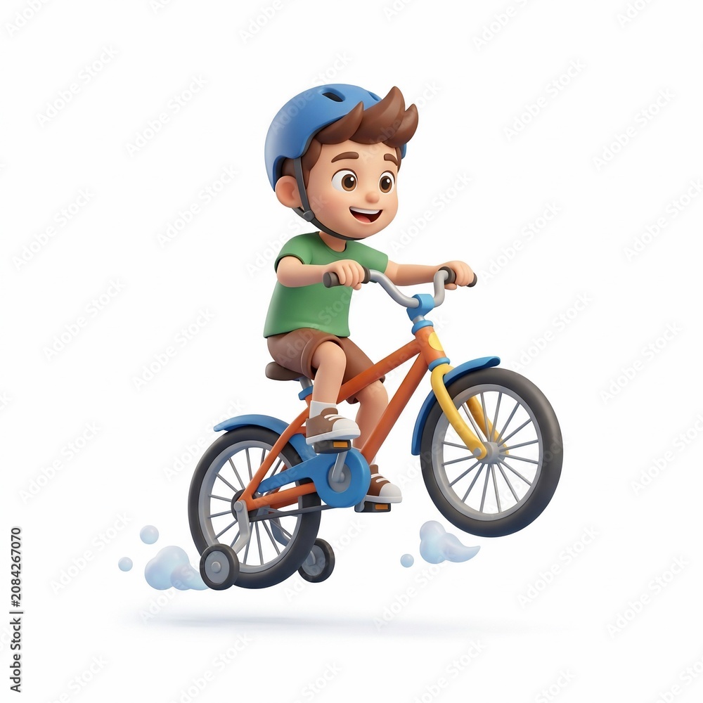 Fototapeta premium Happy child riding bicycle with helmet.