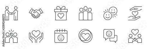 Relationship Icons Set Line Style Pictograms partnership