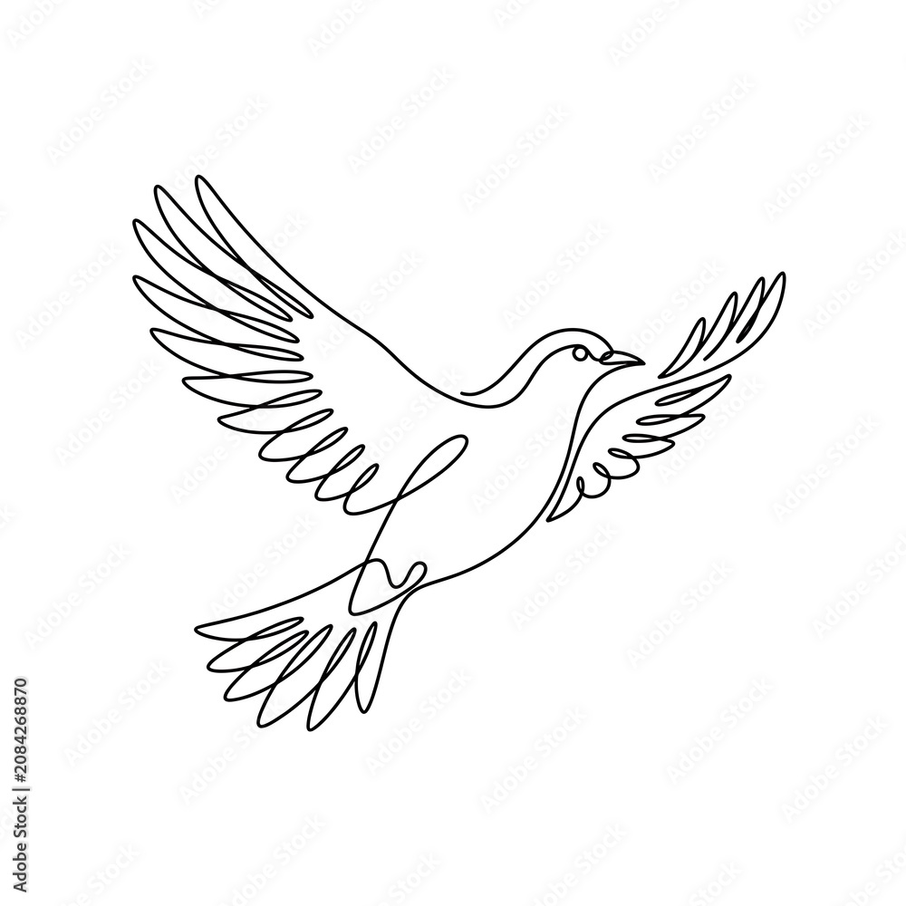 Obraz premium White Dove Flying With Outstretched Wings Line Art Illustration