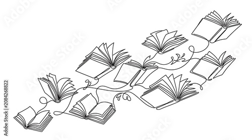 Creative line drawing books connected with decorative vines and leaves