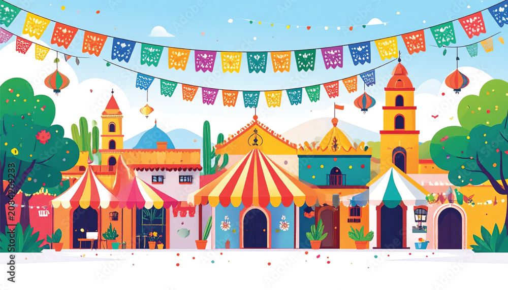 Obraz premium Vibrant Colorful Festival Tents Decorated.