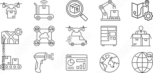 Modern logistics and delivery icon set ,  for supply chain management .Cloud services icon set