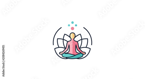 A minimalist vector illustration of a person meditating inside a stylized lotus flower icon