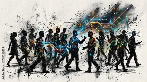 Multimodal AI Sensory Fusion in charcoal sketch and digital painting style, representing multimodal artificial intelligence models that process image, audio, and text in a single pipeline.
