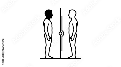 Cuadro en lienzo Two Figures Facing Mirror Image Reflection Concept