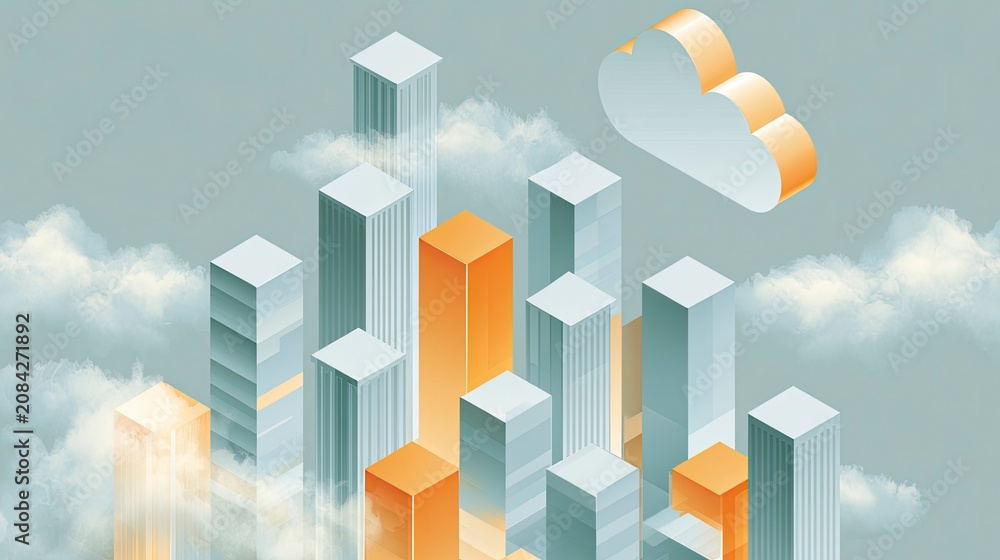 Fototapeta premium Modern 3D Cloud Data Storage and Business Intelligence Technology Illustration