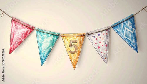  Festive Flag Garland with Number 5 for Birthday and Anniversary Party