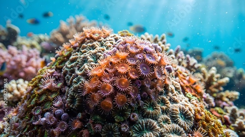 Colorful Coral Reef Polyps Underwater Macro Marine Ecosystem Close Up