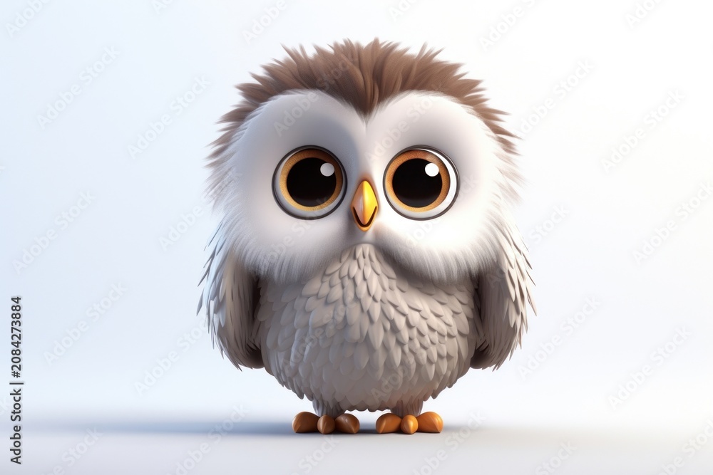 Fototapeta premium Owl cartoon animal white.