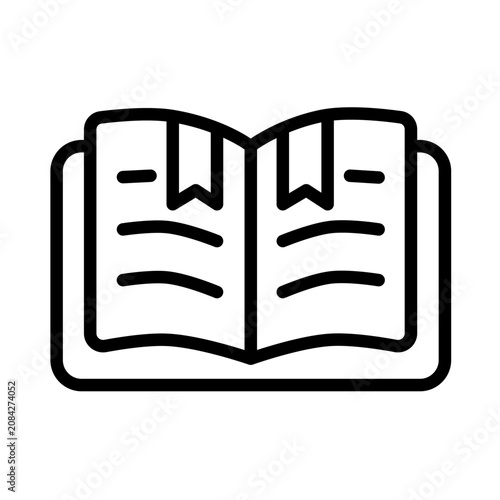 Premium flat line reading icon featuring an open book with a minimalist bookmark using clean monoline strokes and balanced geometry. Ideal for education, libraries, apps, websites, and branding.
