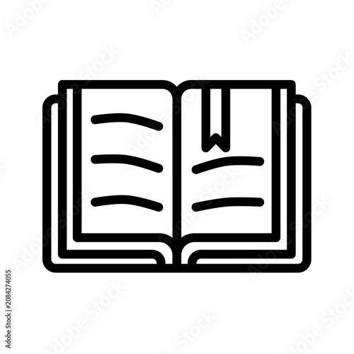 Premium flat line reading icon featuring an open book with a minimalist bookmark using clean monoline strokes and balanced geometry. Ideal for education, libraries, apps, websites, and branding.