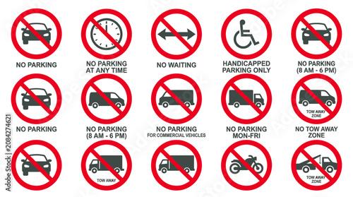 Obraz na plátne Collection of No Parking and Traffic Signs