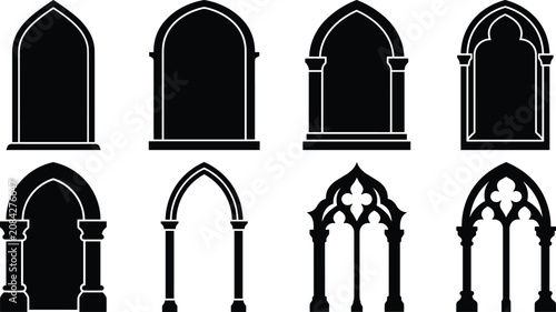 Gothic Window and Arch Silhouette Vector Set