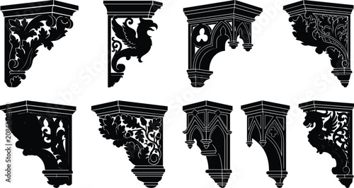 Tableau sur toile Ornate Architectural Bracket and Corbel Silhouette Vector Set