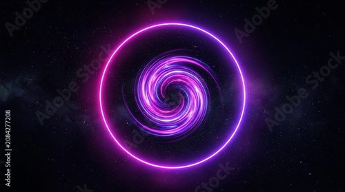 Purple Neon Glowing Energy Ring Abstract Futuristic Light Swirl