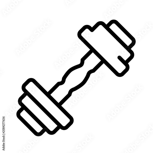 Premium flat line exercise icon featuring a modern dumbbell with rounded monoline strokes and geometric balance. Perfect for fitness apps, gyms, health platforms, websites, and branding.