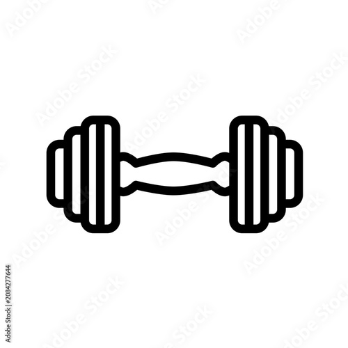Premium flat line exercise icon featuring a modern dumbbell with rounded monoline strokes and geometric balance. Perfect for fitness apps, gyms, health platforms, websites, and branding.
