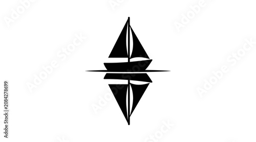 Tableau sur toile Sailing boat silhouette reflected on water surface, minimalist design