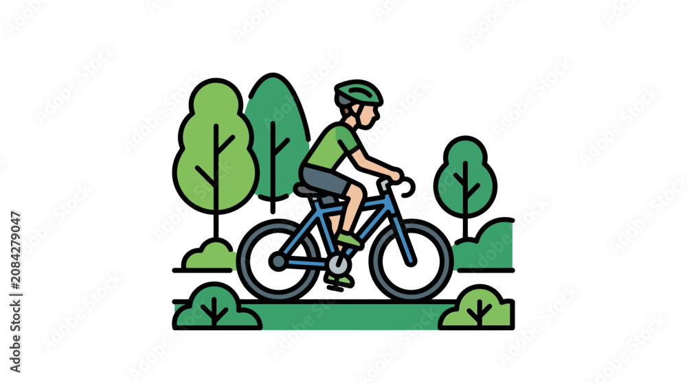 Fototapeta premium A stylized illustration of a person riding a bicycle through a green park
