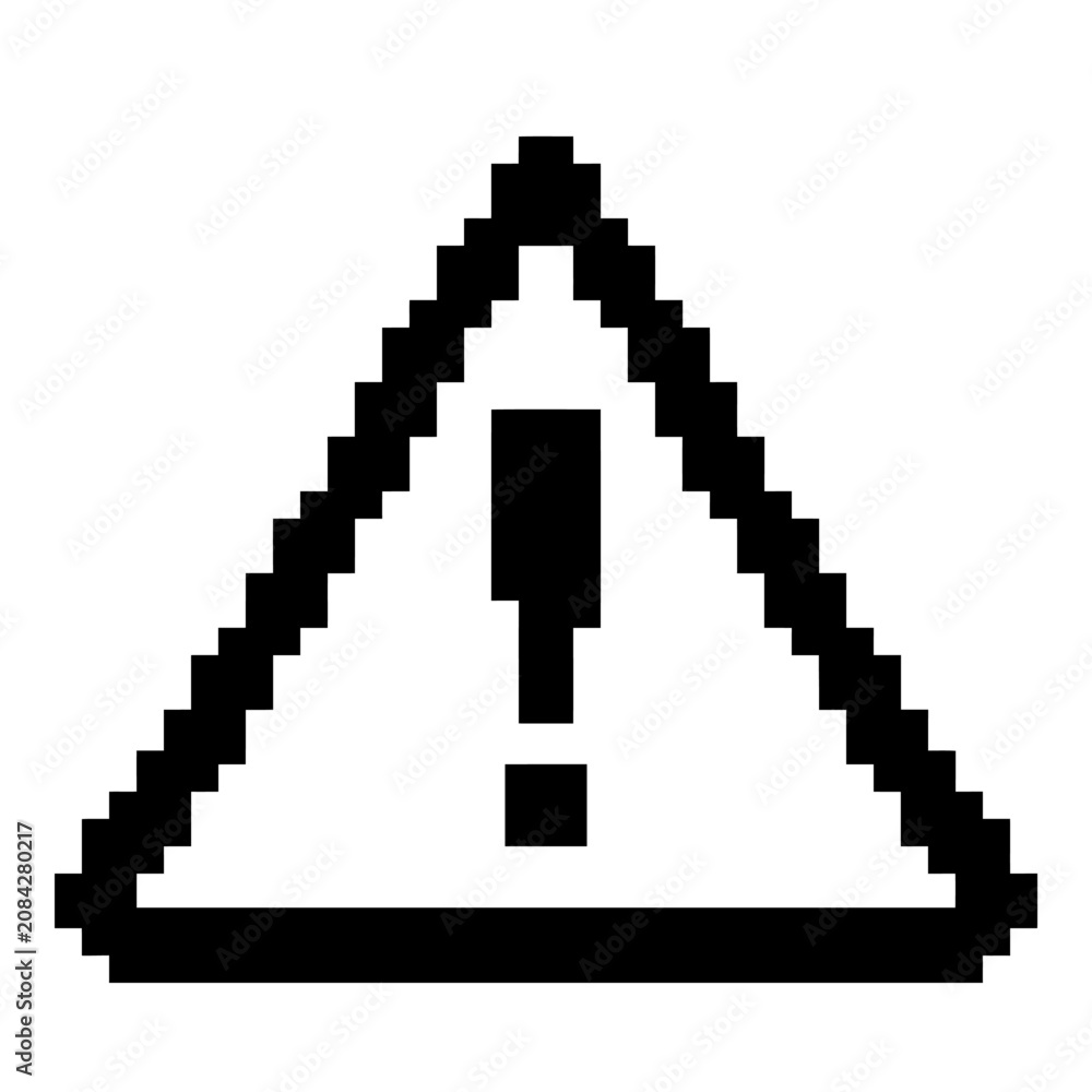 Fototapeta premium A simple black and white pixelated warning sign icon