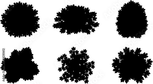 Garden shrub bush silhouette collection presenting various organic foliage plant shapes on white