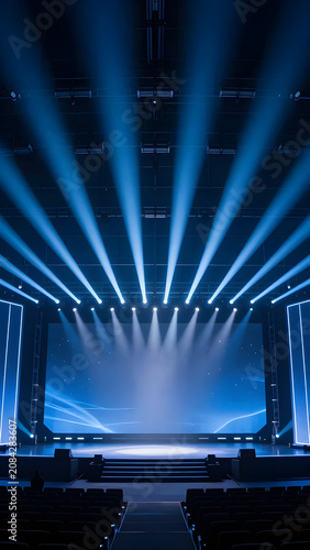 Futuristic Performance Stage with Empty Center and Dramatic Blue Lighting