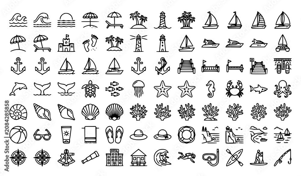 Obraz premium Beach and sea icons set