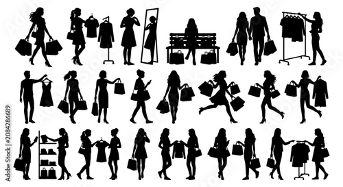 Photos Silhouette Shopping People Collection, Diverse Figures Carrying Bags and Garment