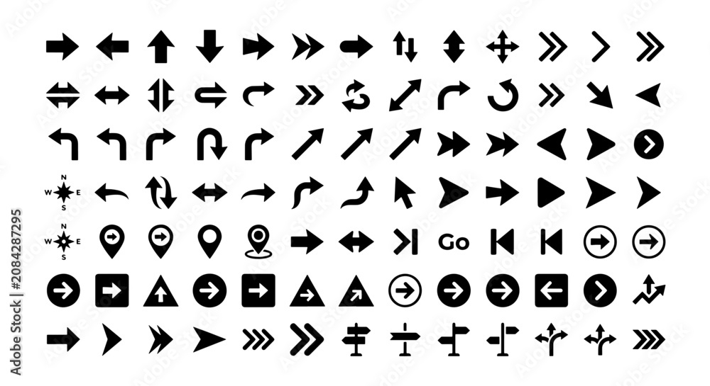 Fototapeta premium Diverse Arrow Icon Set, Navigation Symbols Collection, Directional Pointers, UI Elements, Vector Graphics