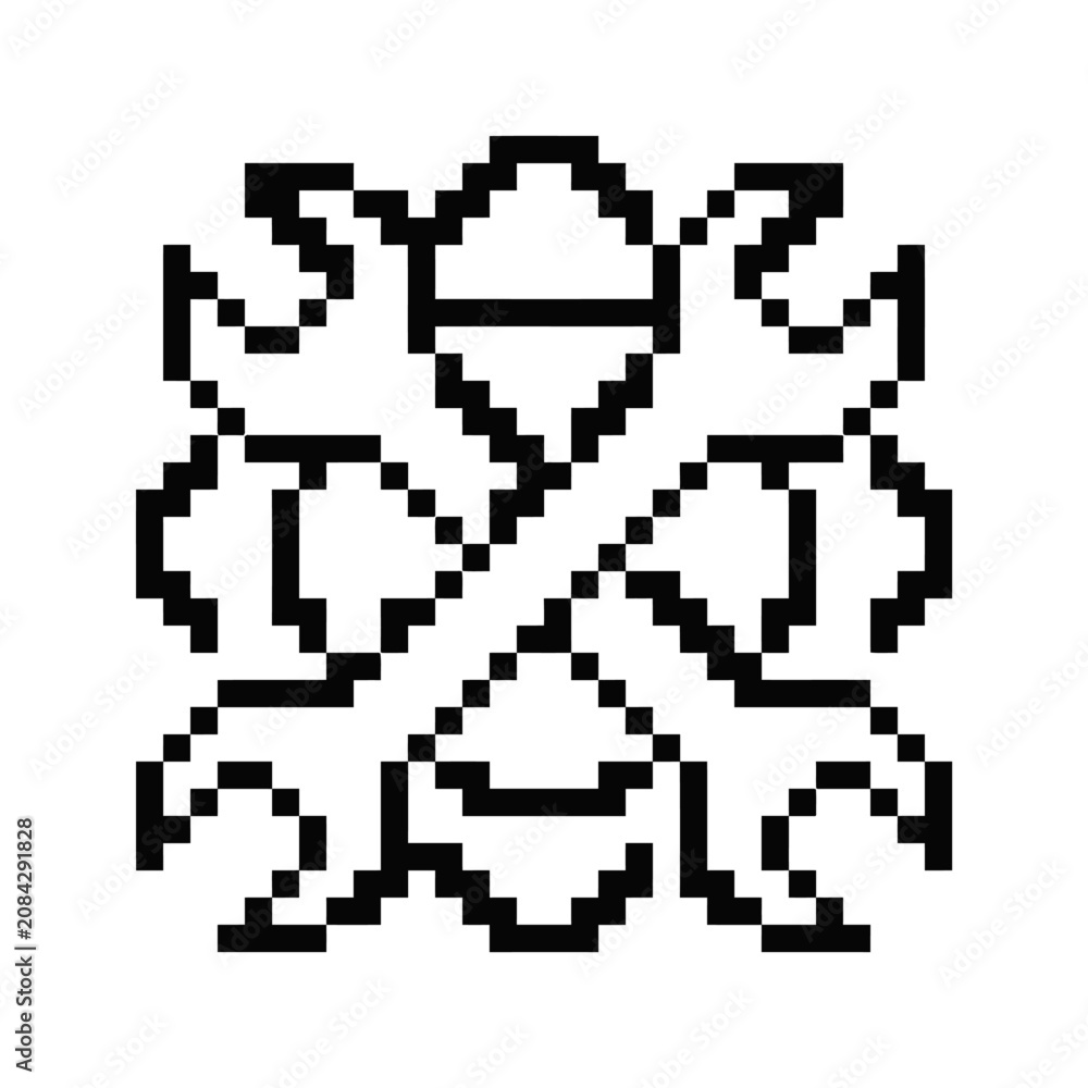 Fototapeta premium A symmetrical pixel art design featuring crossed metal tools