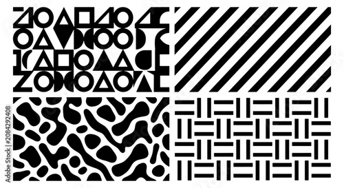 Abstract Geometric Patterns, Modern Black and White Vector Textures, Minimalist Graphic Design Elements, Contemporary Surface Designs