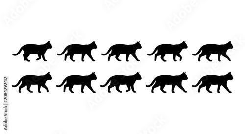 Silhouette Cat Icons Set, Black Feline Vector Graphics, Walking Animal Collection for Pet Lovers and Wildlife Designs