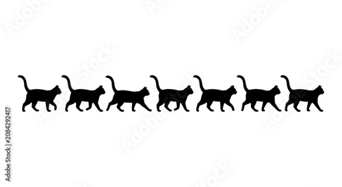 Silhouette Cat Row Vector, Black Feline Animal Line Art, Simple Pet Illustration, Minimalist Mammal Graphic, Cute Companion Design Element