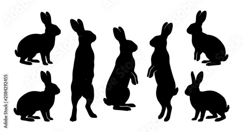 Black Silhouette Rabbit Collection, Diverse Poses Vector Art, Cute Easter Bunny Graphics, Spring Animal Icons, Wildlife Silhouette Set