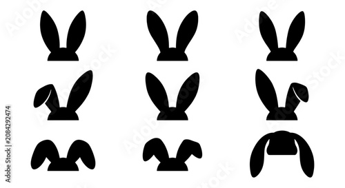 Black Silhouette Bunny Ears Vector Icons, Cute Rabbit Head Accessories, Festive Easter Holiday Symbols, Spring Celebration Graphics, Simple Animal Shapes