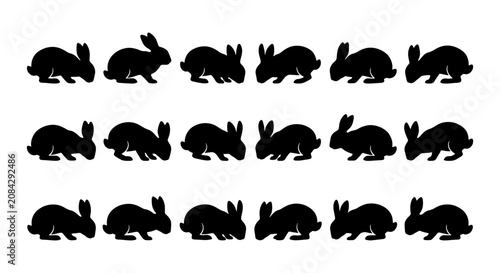 Black Rabbit Silhouettes, Vector Art Collection, Cute Bunny Icons, Easter Spring Holiday Graphics, Animal Patterns