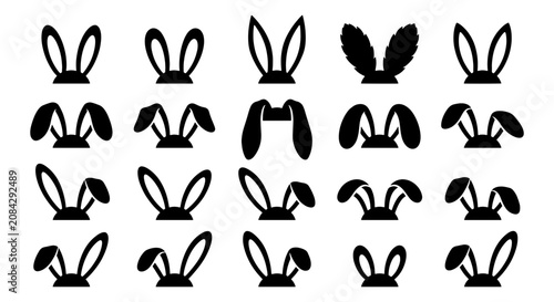 Diverse Bunny Ear Icons, Easter Rabbit Headband Silhouettes, Spring Holiday Animal Vector Collection, Festive Celebration Graphics