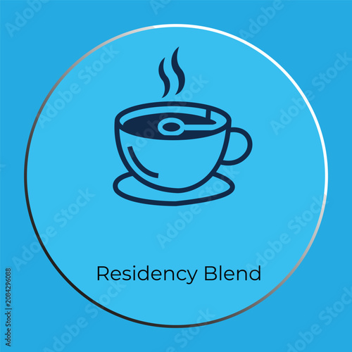 Minimalist coffee cup logo vector template with Residency Blend text
