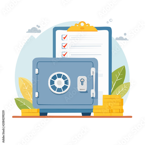 Safe with coins and checklist