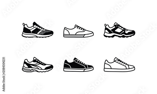 Athletic shoe icons collection on transparent background set.