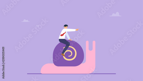 Fotografie Businessman idiot leader riding slow snail never reach goal, losing business competition